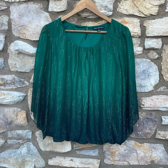 Sara Michelle emerald green ombre sequin glitter holiday blouse small (34/36) - Picture 6 of 8